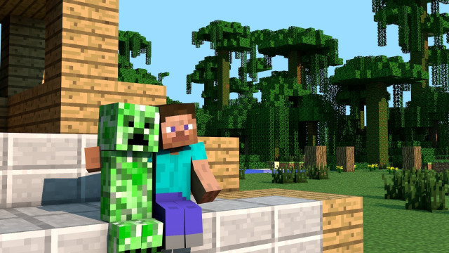 Man woman minecraft wall trees free wallpaper for desktop - medium preview image