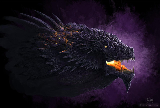 Black dragon glowing orange beak free wallpaper for desktop - medium preview image