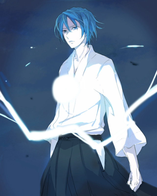 Blue hair manga man dark free wallpaper for mobile - medium preview image
