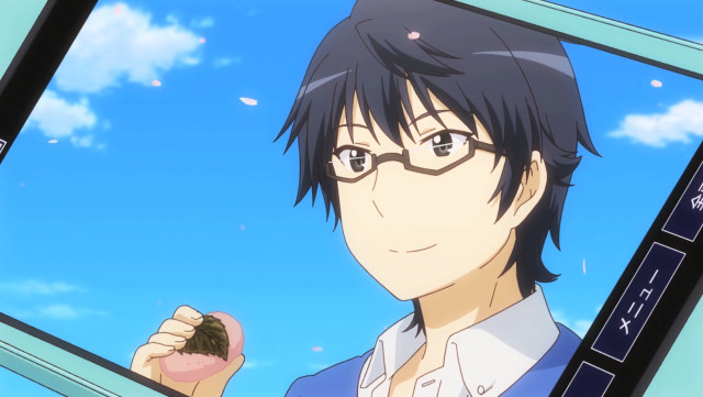 Man glasses holding food smiling free wallpaper for desktop - medium preview image