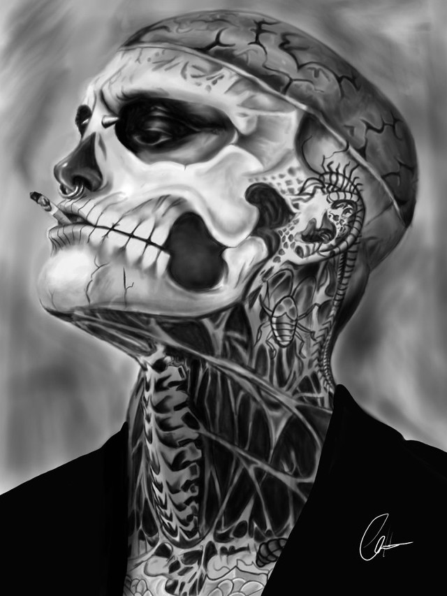 Skeleton suit tie cigarette drawing free wallpaper for mobile - medium preview image
