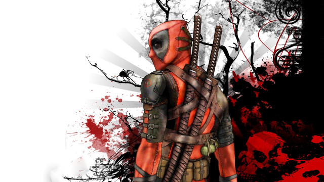 Deadpool gun bloody splatter armor free wallpaper for desktop - medium preview image