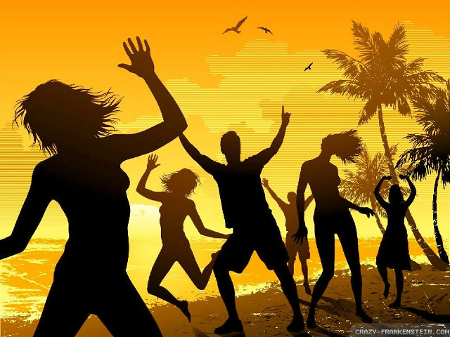 Beach dancing sunset palm trees free wallpaper for desktop - medium preview image