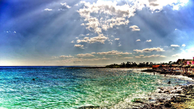 Beach sunbeam blue sky clouds free wallpaper for desktop - medium preview image