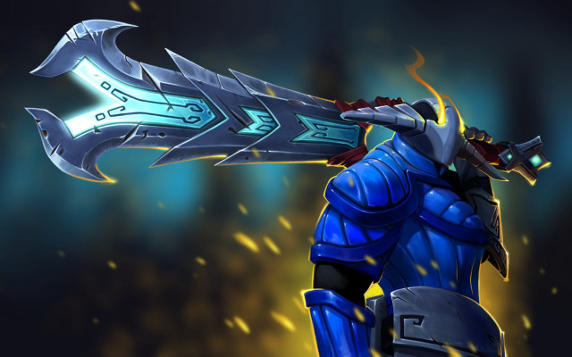 Blue silver armored character sword free wallpaper for desktop - medium preview image