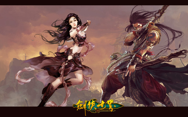 Woman costume man costume sword free wallpaper for desktop - medium preview image