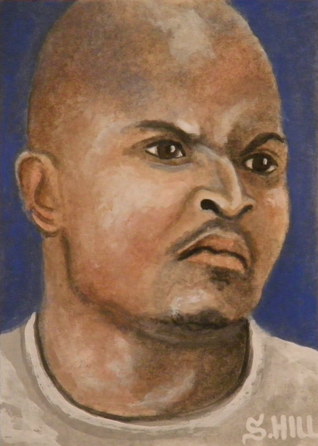 Bald man blue background white free wallpaper for mobile - medium preview image