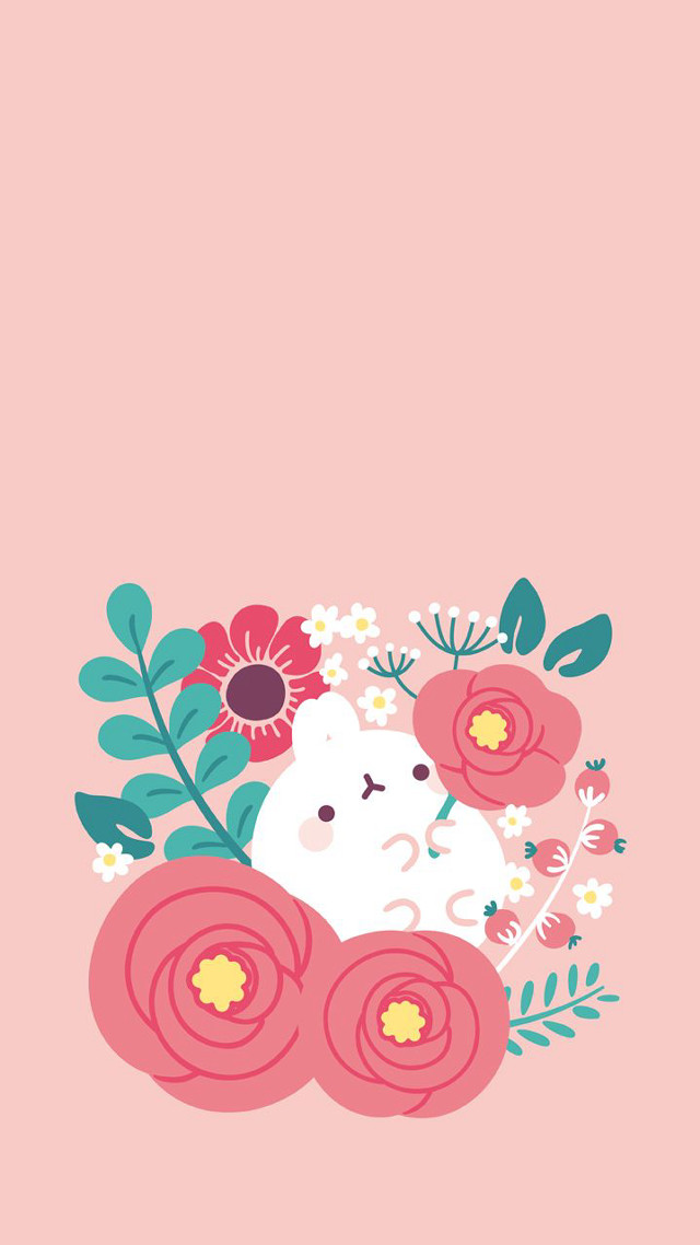 Pink background white cat flowers free wallpaper for mobile - medium preview image