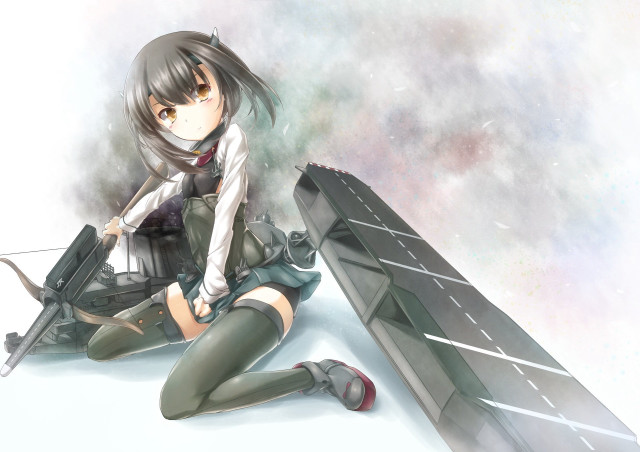 Girl gun sitting suitcase ground free wallpaper for desktop - medium preview image