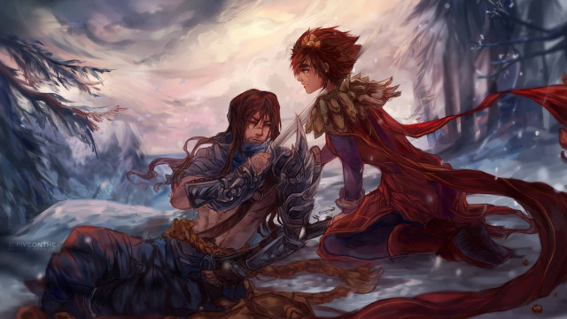 Snowy forest red cloak two free wallpaper for desktop - medium preview image