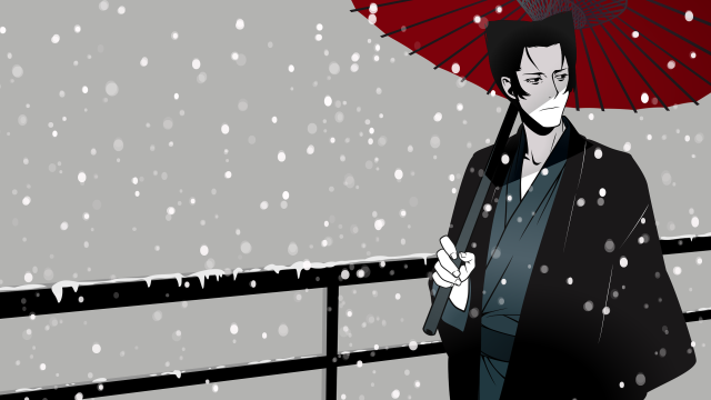 Man holding umbrella snow red free wallpaper for desktop - medium preview image