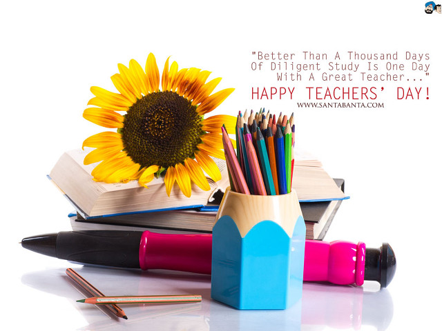 Sunflower books pencilholder markers teacherquote free wallpaper for desktop - medium preview image