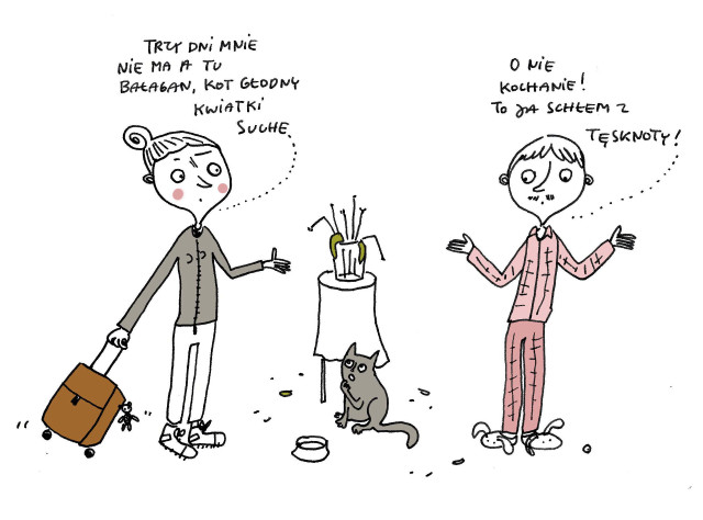 Cartoon man woman cat suitcase free wallpaper for desktop - medium preview image