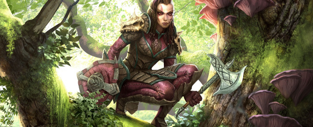 Woman red dress tree stump free wallpaper for desktop - medium preview image