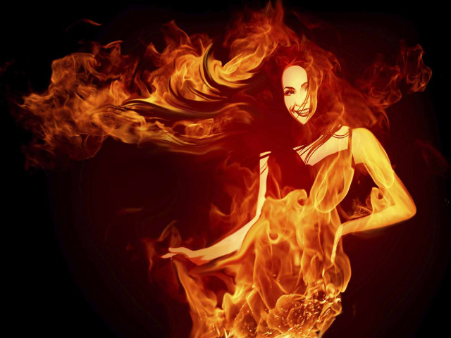 Woman mask dancing flames fiery free wallpaper for desktop - medium preview image