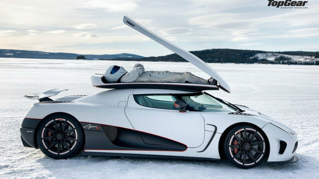 White sports car surfboard snow free wallpaper for desktop - medium preview image
