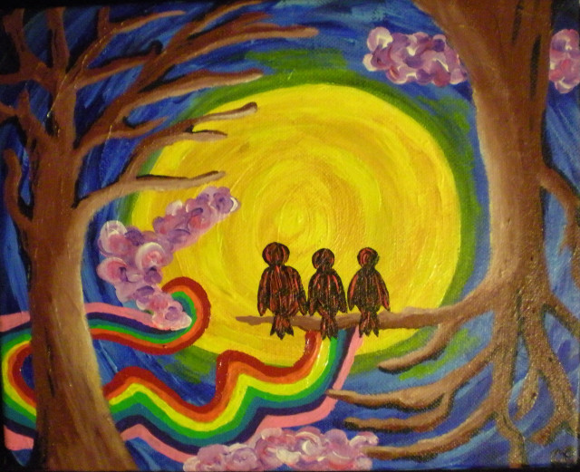 Three birds rainbow sky moon free wallpaper for desktop - medium preview image