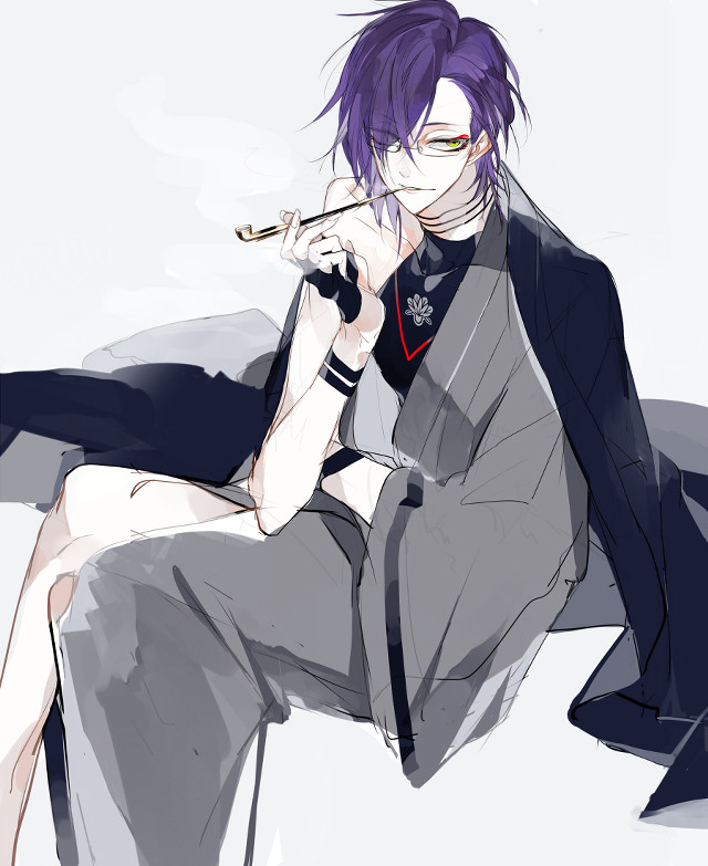 Man purple hair chair smoking free wallpaper for mobile - medium preview image