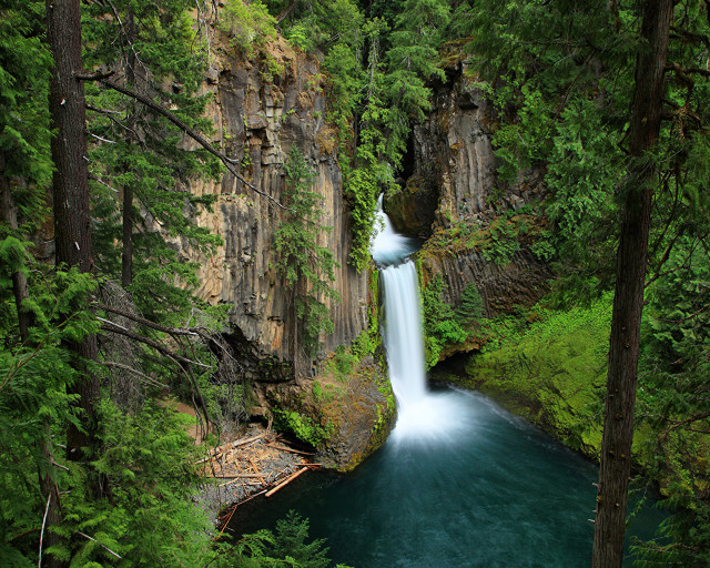 Waterfall forest blue river trees free wallpaper for desktop - medium preview image