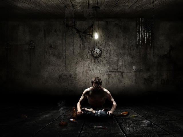 Man sitting dark room clock #2 free wallpaper for desktop - medium preview image
