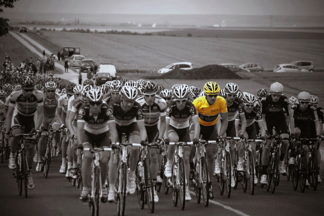 Cyclists road cars yellow jacket free wallpaper for desktop - medium preview image