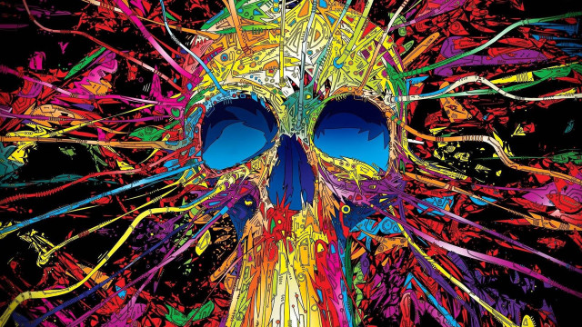 Colorful skull blue eyes paint free wallpaper for desktop - medium preview image