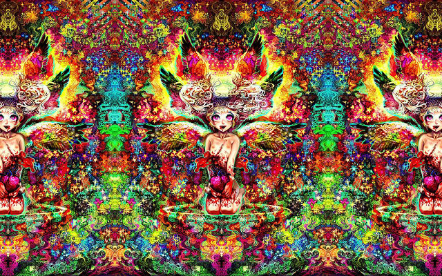 Psychedelic woman rainbow hair butterfly free wallpaper for desktop - medium preview image