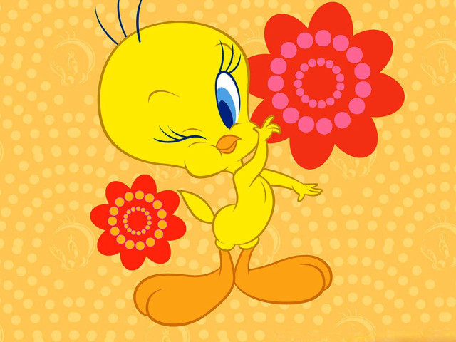 Cartoon character holding flower smiling free wallpaper for desktop - medium preview image