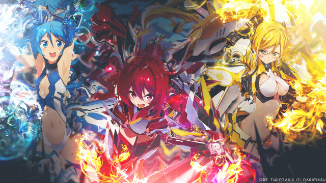 Anime girls fire flames surrounded free wallpaper for desktop - medium preview image