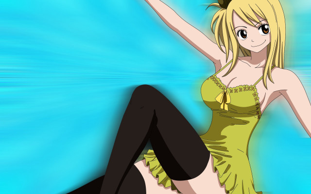 Yellow dress water sitting anime free wallpaper for desktop - medium preview image