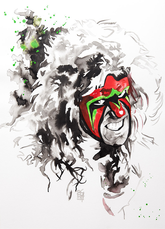 Red mask green eyes watercolor free wallpaper for mobile - medium preview image