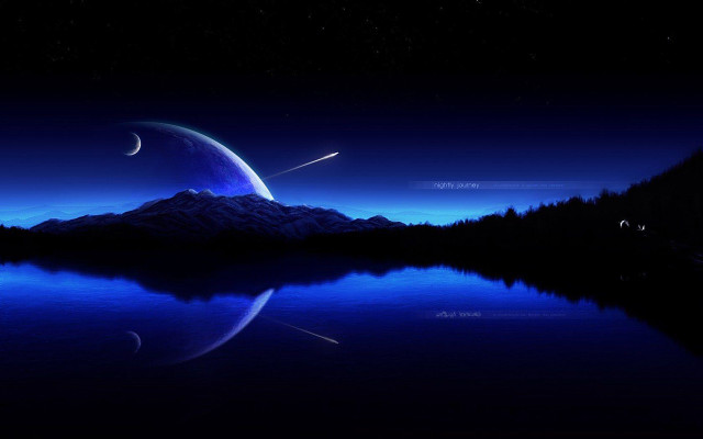Night mountain lake crescent moon #4 free wallpaper for desktop - medium preview image