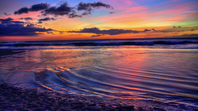 Sunset ocean waves colorful sky free wallpaper for desktop - medium preview image
