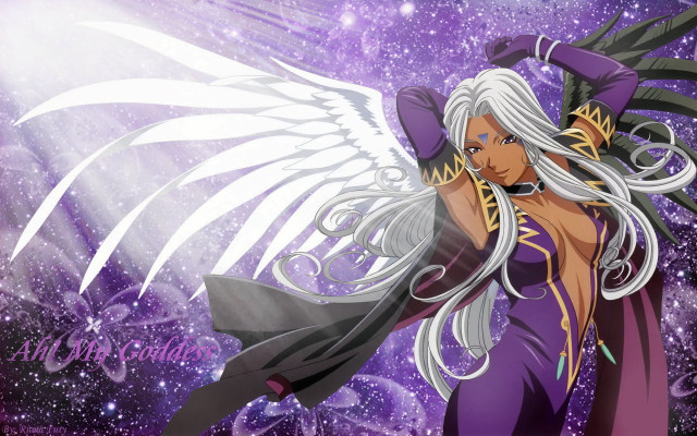 White hair wings purple dress free wallpaper for desktop - medium preview image