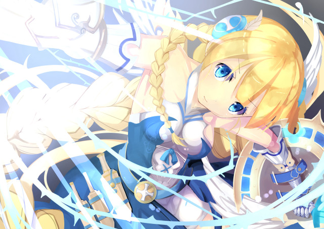 Blonde angelic valkyrie sword wings free wallpaper for desktop - medium preview image
