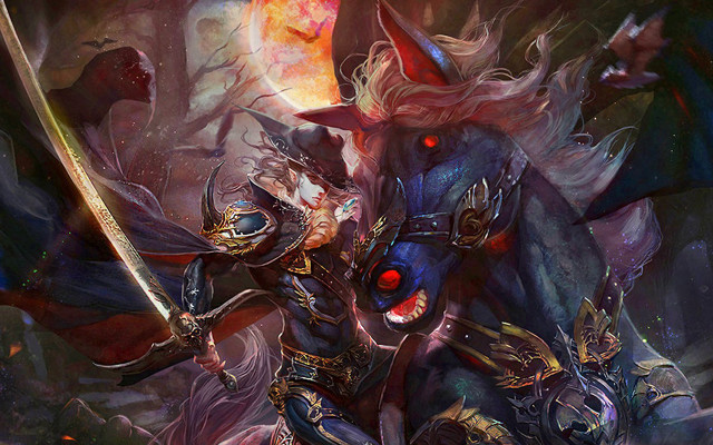 Knight riding horse sword demon free wallpaper for desktop - medium preview image