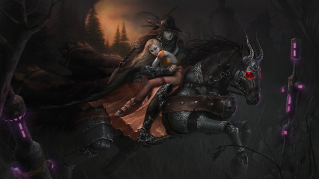 Woman riding horse forest demon free wallpaper for desktop - medium preview image