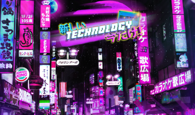 Neon city night cyberpunk aurora free wallpaper for desktop - medium preview image