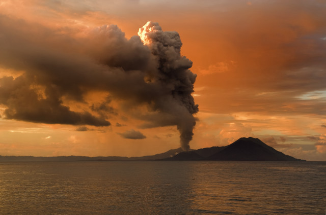 Volcano smoke sunset water mountain free wallpaper for desktop - medium preview image