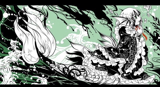 Woman sitting wave ocean skull free wallpaper for desktop - medium preview image