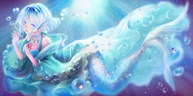 Mermaid blue dress white hair free wallpaper for desktop - medium preview image