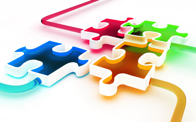 Puzzle pieces overlapping white surface free wallpaper for desktop - medium preview image