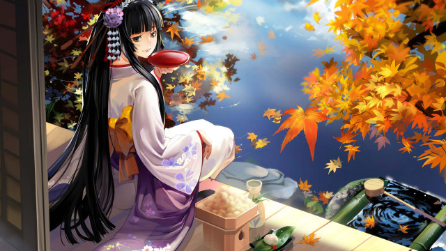Woman sitting ledge bowl food free wallpaper for desktop - medium preview image