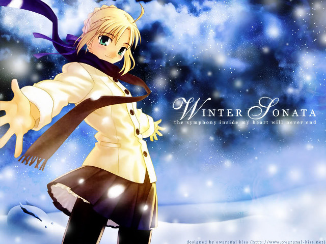 Anime character scarf hat snow free wallpaper for desktop - medium preview image