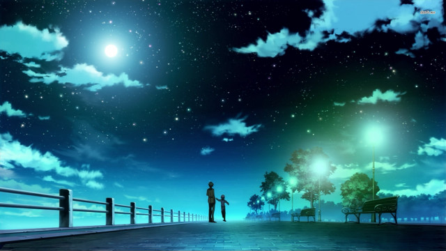 Man pier stargazing bench clouds free wallpaper for desktop - medium preview image