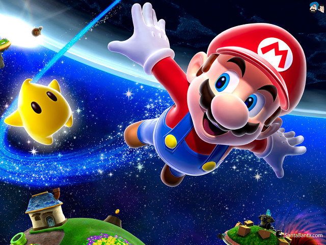 Mario running space characters planet free wallpaper for desktop - medium preview image