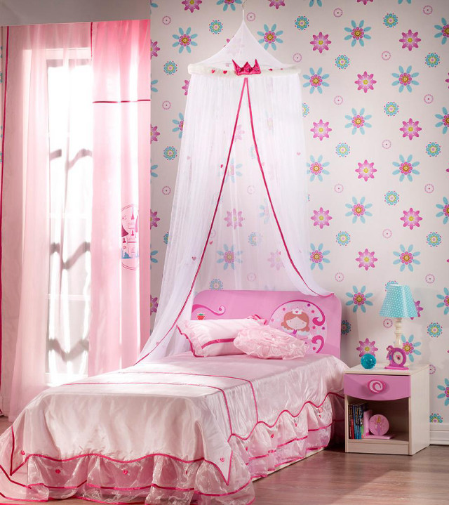 Pink canopy bed rococo floral free wallpaper for tablet - medium preview image