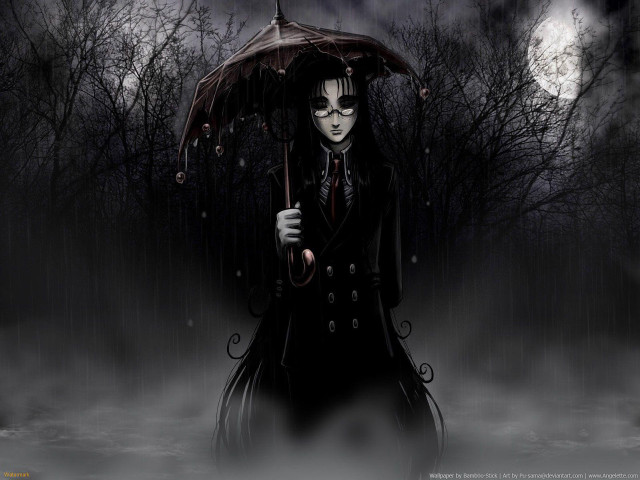 Gothic woman umbrella forest night #2 free wallpaper for desktop - medium preview image