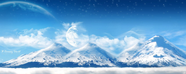 Mountain range moon rainbow crescent free wallpaper for desktop - medium preview image