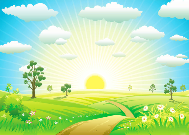 Sunny day path tree field free wallpaper for desktop - medium preview image